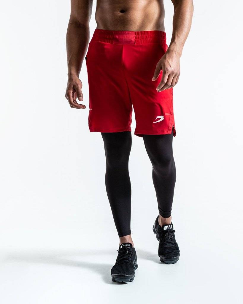 A man wearing L,Pep shorts and black leggings.