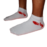 Round 10 Socks - White with red logo.