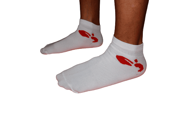 Round 10 Socks - White with red logo.