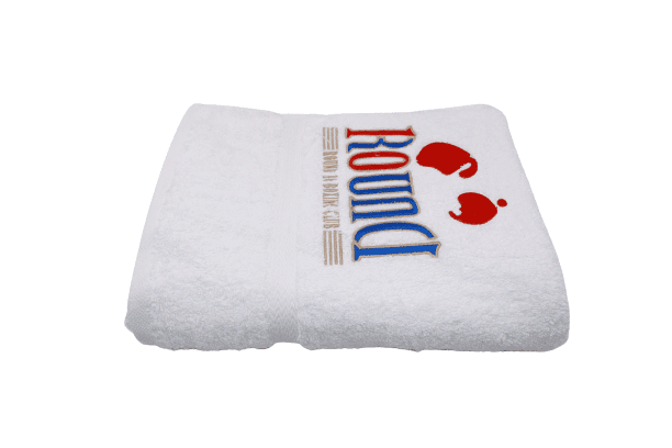 Round, Bath Towel, White, Red logo